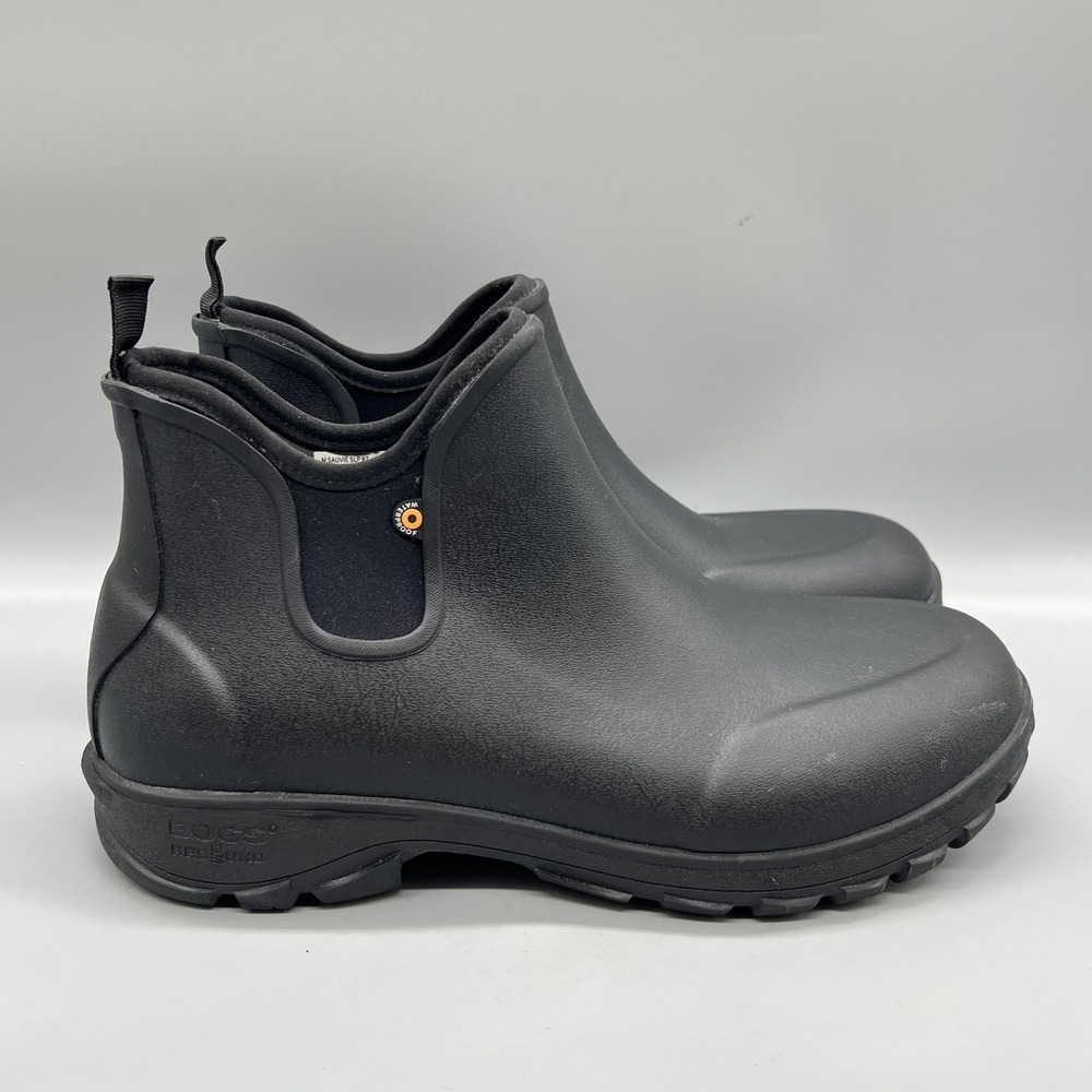 BOGS Boots Men 11 Black Rubber Sauvie Slip On Ankle Waterproof Rain Bootie Shoes